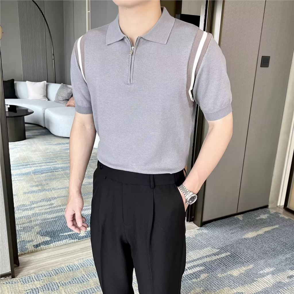 Kaos Polo Kasual Pria Kaos Rajutan Lengan Pendek