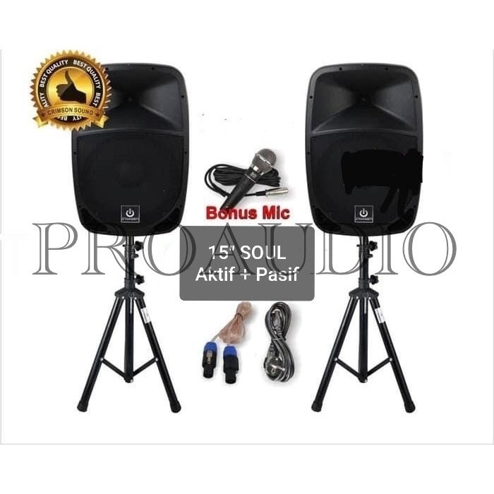 Paket speaker aktif + pasif crimson 15 inch soul
