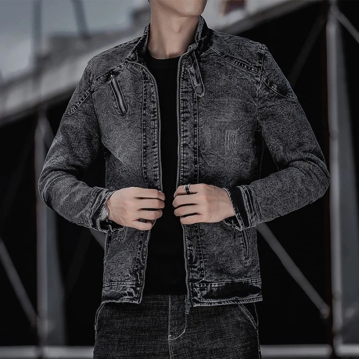 Jaket Jeans Distro Premium Terbaru Resleting Pria Wanita Terlaris - Hitam, XL