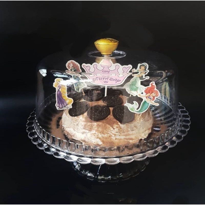 tempat kue kristal akrilik mika TK 146 golden lemon / Tempat Kue Bulat Bening Termurah kaca mika /Pi