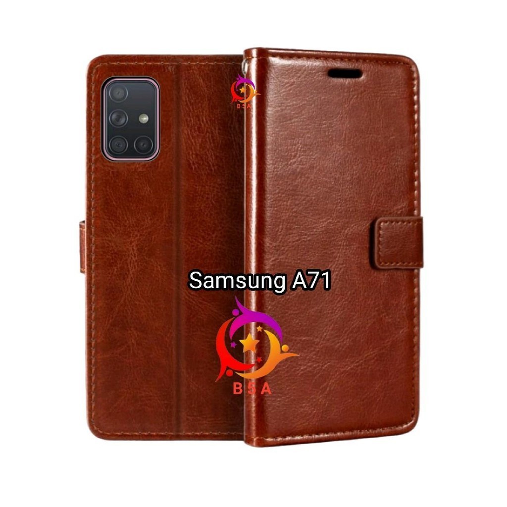 Case SAMSUNG A71 Flip Cover Wallet Leather Casing Dompet Kulit Untuk-SAMSUNG A71 Slot Card Warna Hit
