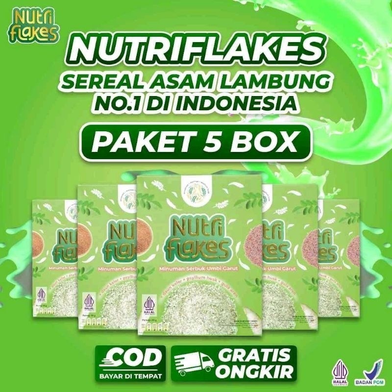 

Nutriflakes 5 Box - Original Minuman Umbi Garut Solusi Atasi Maag Kronis Asam Lambung Gerd Suplemen Makanan Diet Isi 280gr