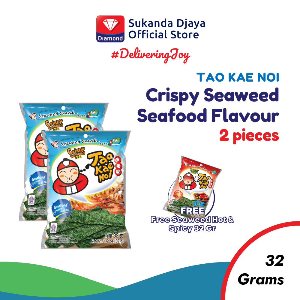 

Tao Kae Noi Crispy Seaweed Seafood Flavour 32 Gr ISI 2 [Free Seaweed Hot & Spicy 32 Gr]