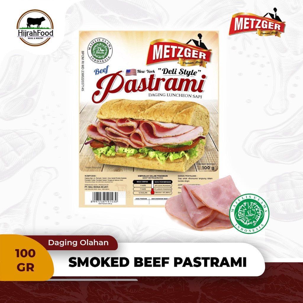 

Metzger Smoked Beef Pastrami Deli Style 100 gram Daging Ham Pastrami Sapi