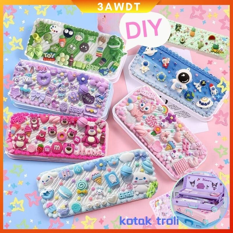 

【COD】DIY Sanrio Kotak alat tulis kreatif/DIY Deco Cream Kit Stationery Kotak Alat Tulis Pensil Kapasitas Besar Kotak Penyimpanan/kotak troli Kotak alat tulis