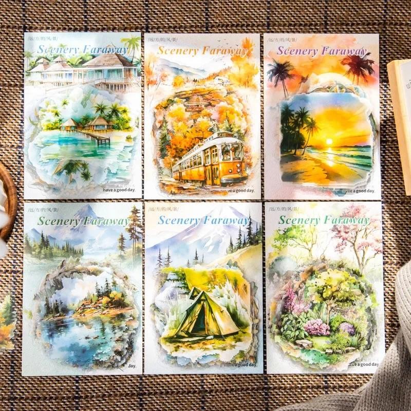 

30pcs/pack Distant Scenery Watercolor Travel Landscape PET Stickers Scrapbook DIY Creating Collages Material