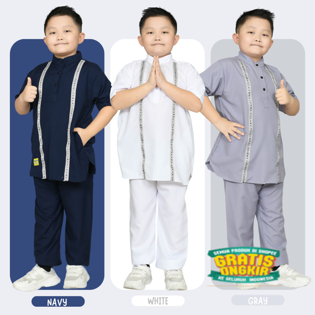 Junior Kids Pkl - Arka Set koko anak laki laki lengan pendek usia 1-10 tahun list pita batik/ TK SD 