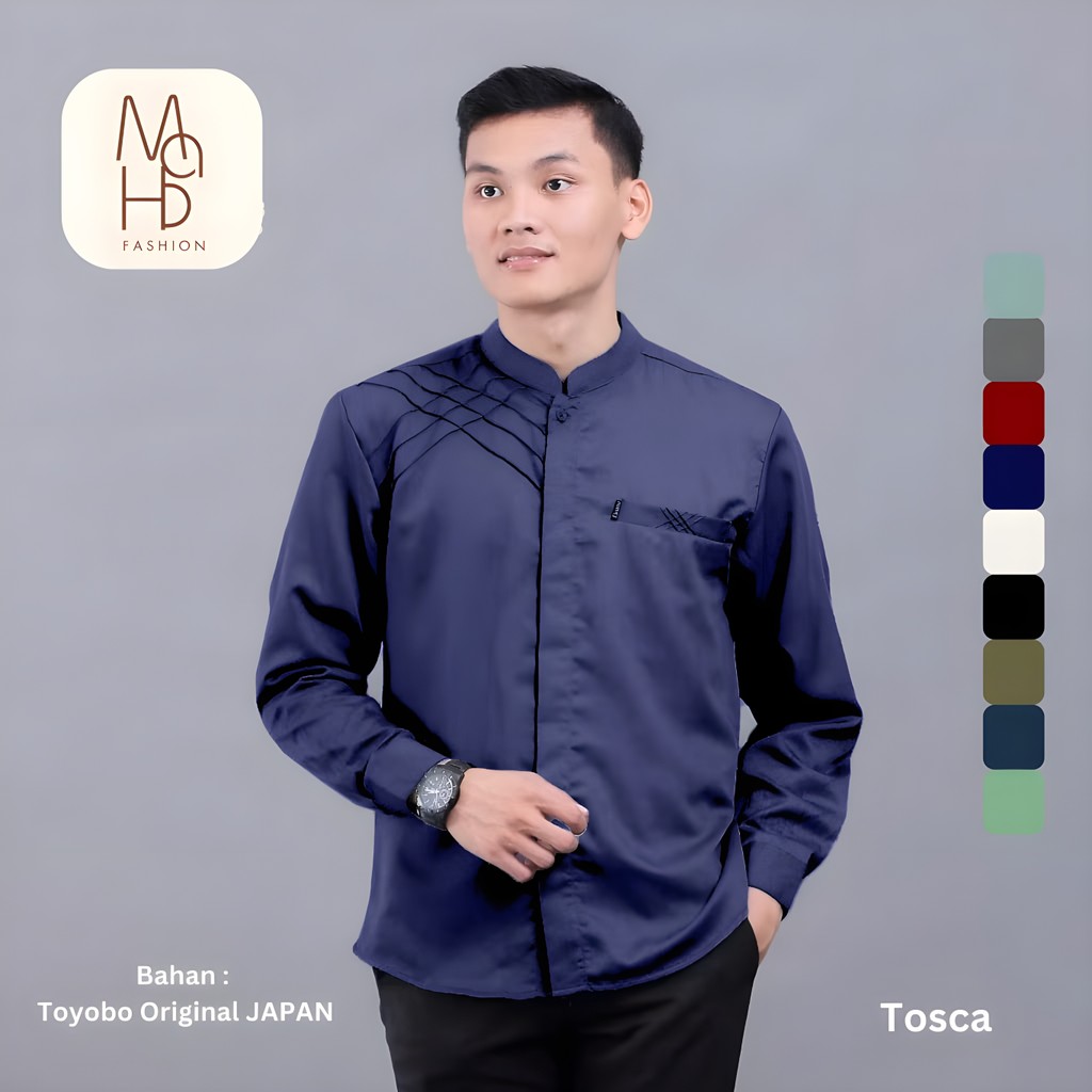 MF Baju Koko Pria Marvel Elrumi TOYOBO JAPAN Lengan Panjang Terbaru Polos, Kemeja Koko Muslim - TOSC