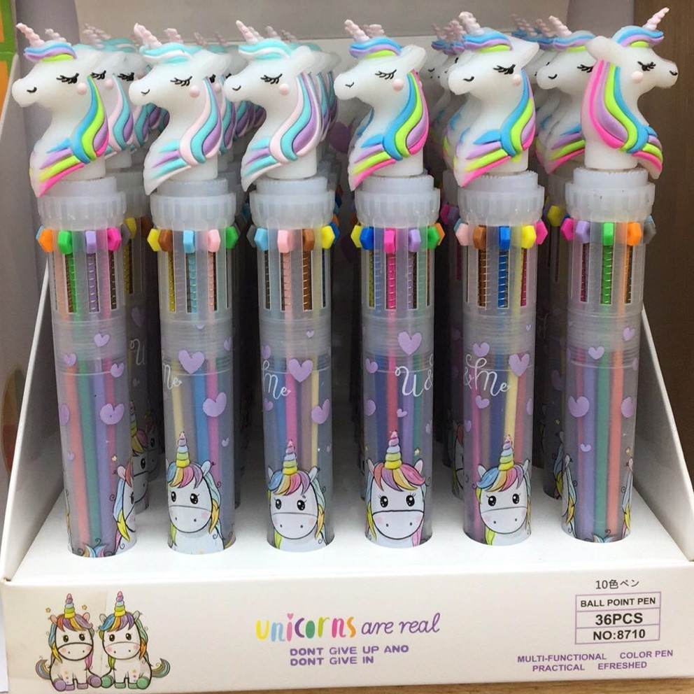 

1Pcs Ten Color Colored Ballpoint Pen Office Pen Supplies Gift Cute Kawaii Cartoon Unicorn Multicolor Pens School Stationery
