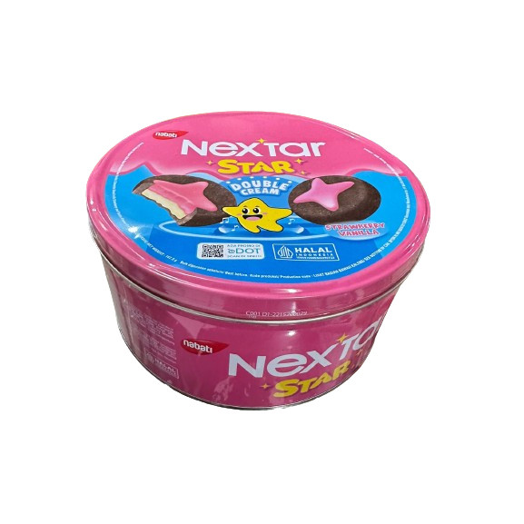 

Nabati Nextar Star Cookies Double Cream Strawberry Vanilla Kaleng 157gram