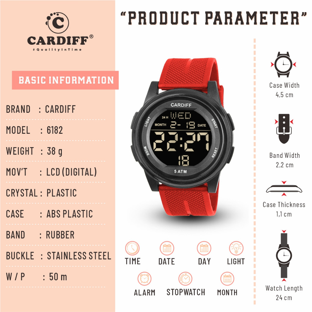 CARDIFF Watch LCD 6182 Jam Tangan Digital Pria CARDIFF ORIGINAL