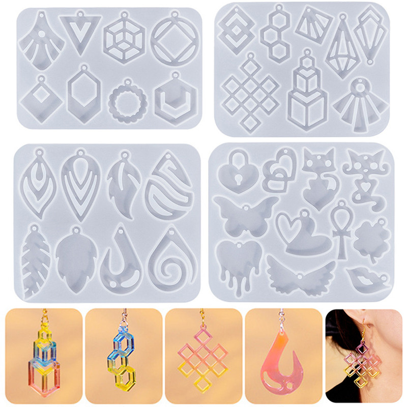 

Hollow Out Earring Pendant Crystal Epoxy Resin Silicone Mold Geometric Butterfly Leaf Shape Resin Mold Jewelry Earring Pendant