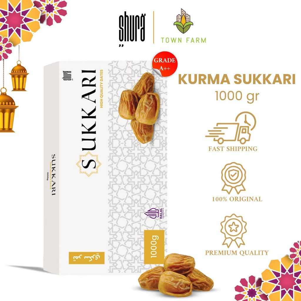 

Shura Kurma Sukkari 1kg Premium Original High Quality Grade A kurma sukari box