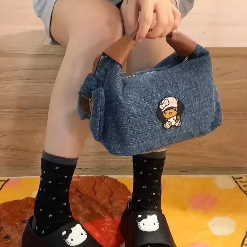

Xiuya Vintage Hello Kitty Handbags for Women Denim Cute Cartoon Patchwork Shoulder Bag Fashion Casual All-match Crossbody Bag