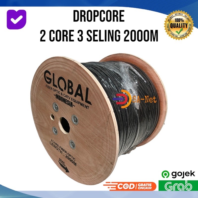 GLOBAL 2 CORE 3 SELING 2000M / 2KM SPECIAL TYPE - DROPCORE KABEL FO FIBER OPTIK - ORIGINAL