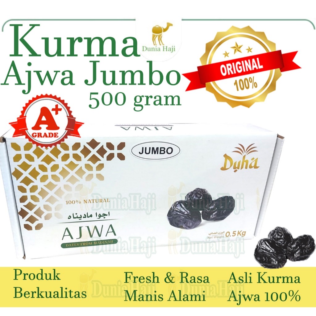 

Kurma AJWA 500 GR JUMBO XL SUPER / Kurma Nabi Asli Saudi Madinah Premium Oleh Oleh Haji Umroh