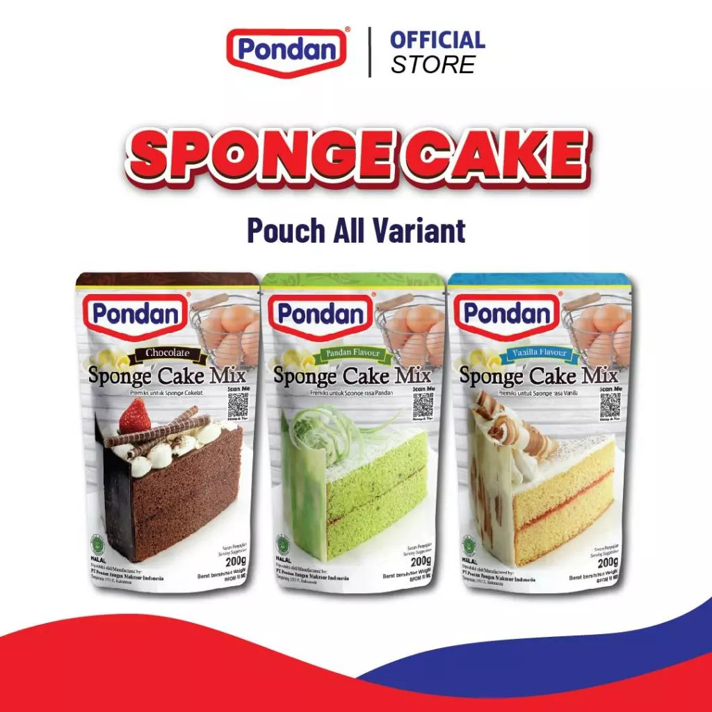 

Pondan Sponge Cake Mix 200g Rasa Cokelat, Vanila, Pandan Adalah Tepung Kue Siap Pakai Yang Dapat Digunakan Untuk Membuat Kue Bolu