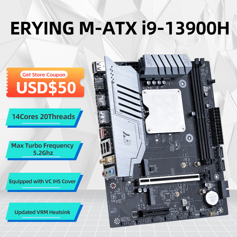 ERYING DIY Motherboard with Onboard Core CPU Interpose Kit i9 13900H i9-13900H DDR4 Gaming PC Deskto