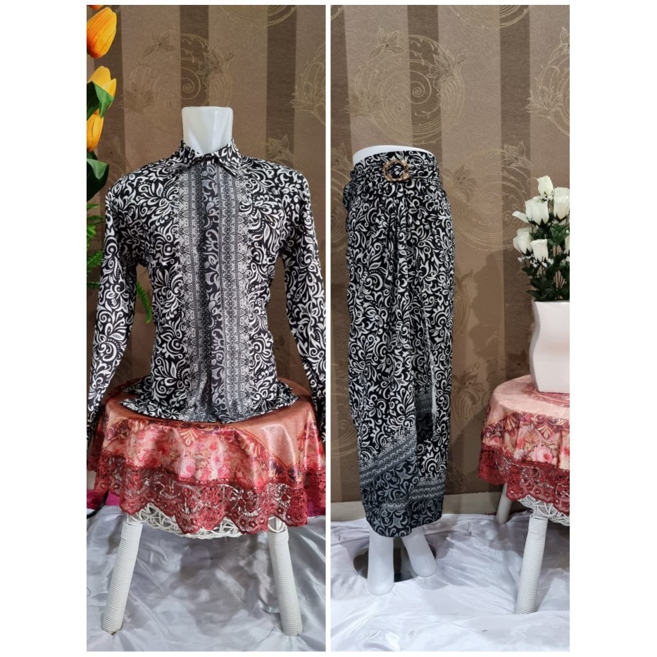 Setelan Batik Couple Kemeja Panjang Dan Rok Lilit / Kain Lilit Melati - KAMBOJA SILVER