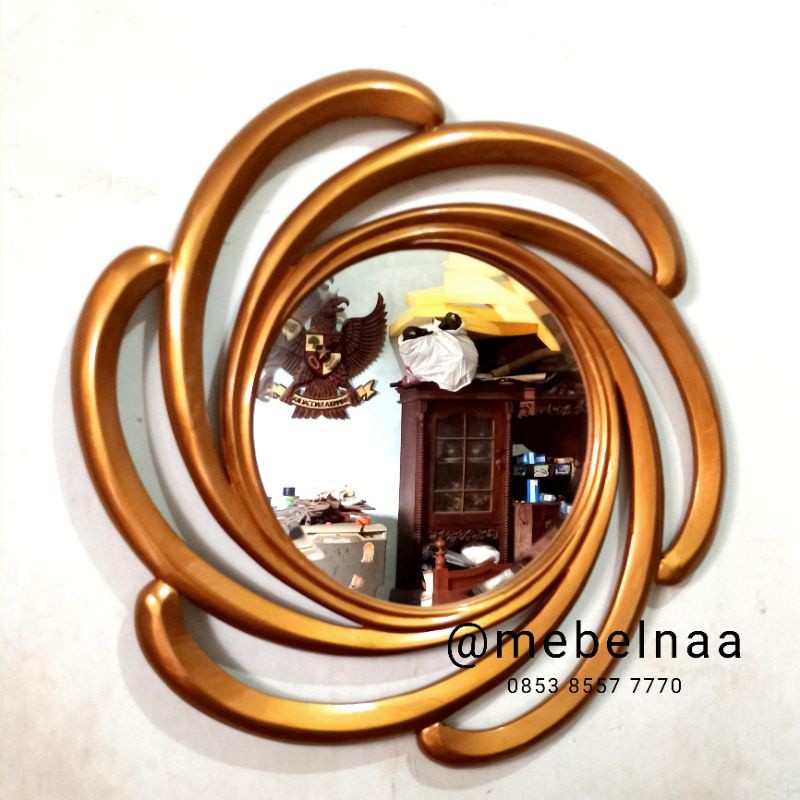 Cermin Dinding Kayu Jati Gasing Gold Mewah