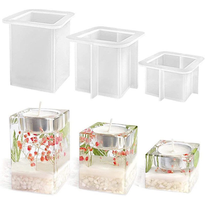 

Square Candle Epoxy Silicone Mold DIY Candlestick Holder Ornament Resin Epoxy Mold Home Decoration Storage