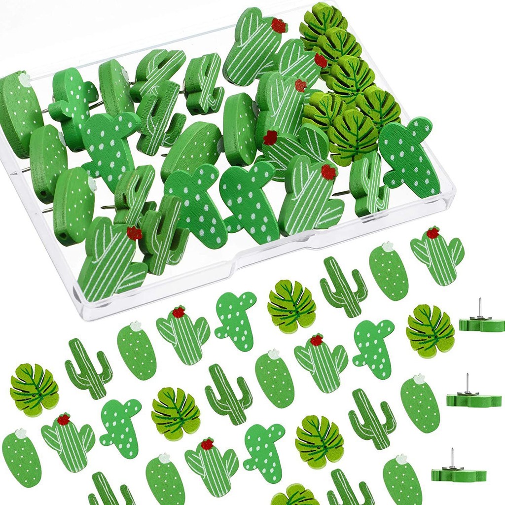 

20/30/50pcs Cactus Shaped Thumb Tacks Decorative Drawing Pins Office Supplies Push Pins Wooden For Cork Boards Photo Wall Nail