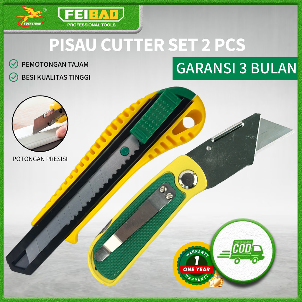

Feibao Pisau Cutter Set 2 Pcs / 2 Pcs Set Utility Knife / Pisau Lurus Dan Hook / SK5 Steel / F32-302