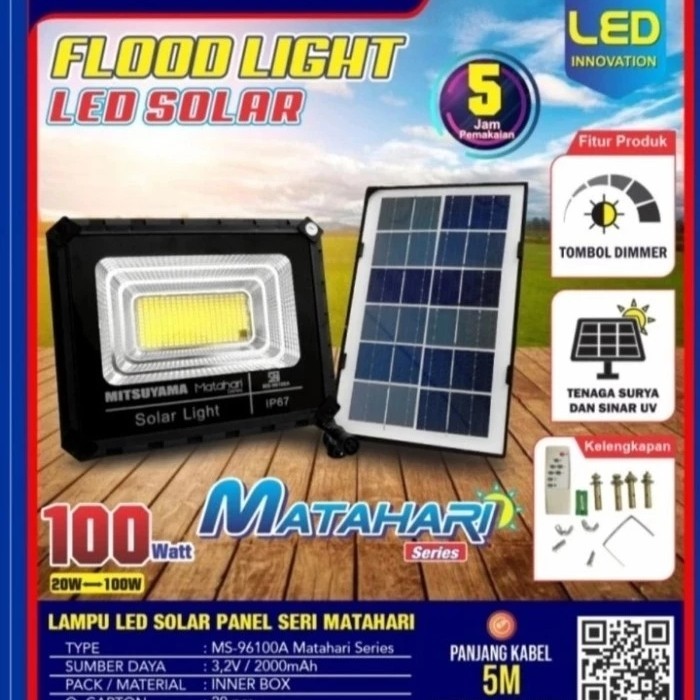 Lampu Tembak Sorot Solar LED Putih 100 Watt Lampu Cas Matahari