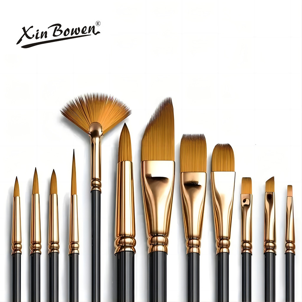 

12 PCS Nylon Bristle Brush Set, Nylon Flat Brushes, Watercolor Brushes, Oil Paint, Artists, Amateur Acrylic Painting