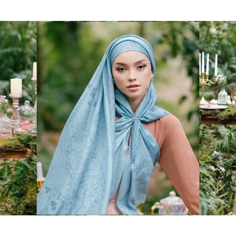 HIJAB SEGIEMPAT VOAL MOTIF SHADOW SERIES BIRU MUDA PREMIUM MOTIF