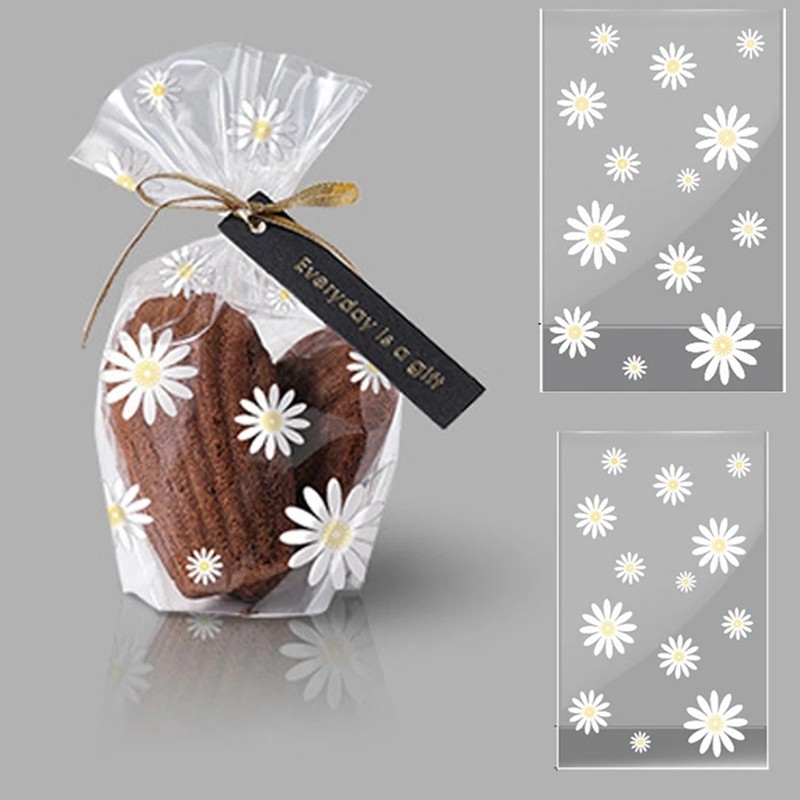 

50Pcs Daisy Flower Candy Cookie Bags Clear Biscuit Baking Packaging Bag Kids Birthday Party Gift Wrapping Wedding Decor Supplies