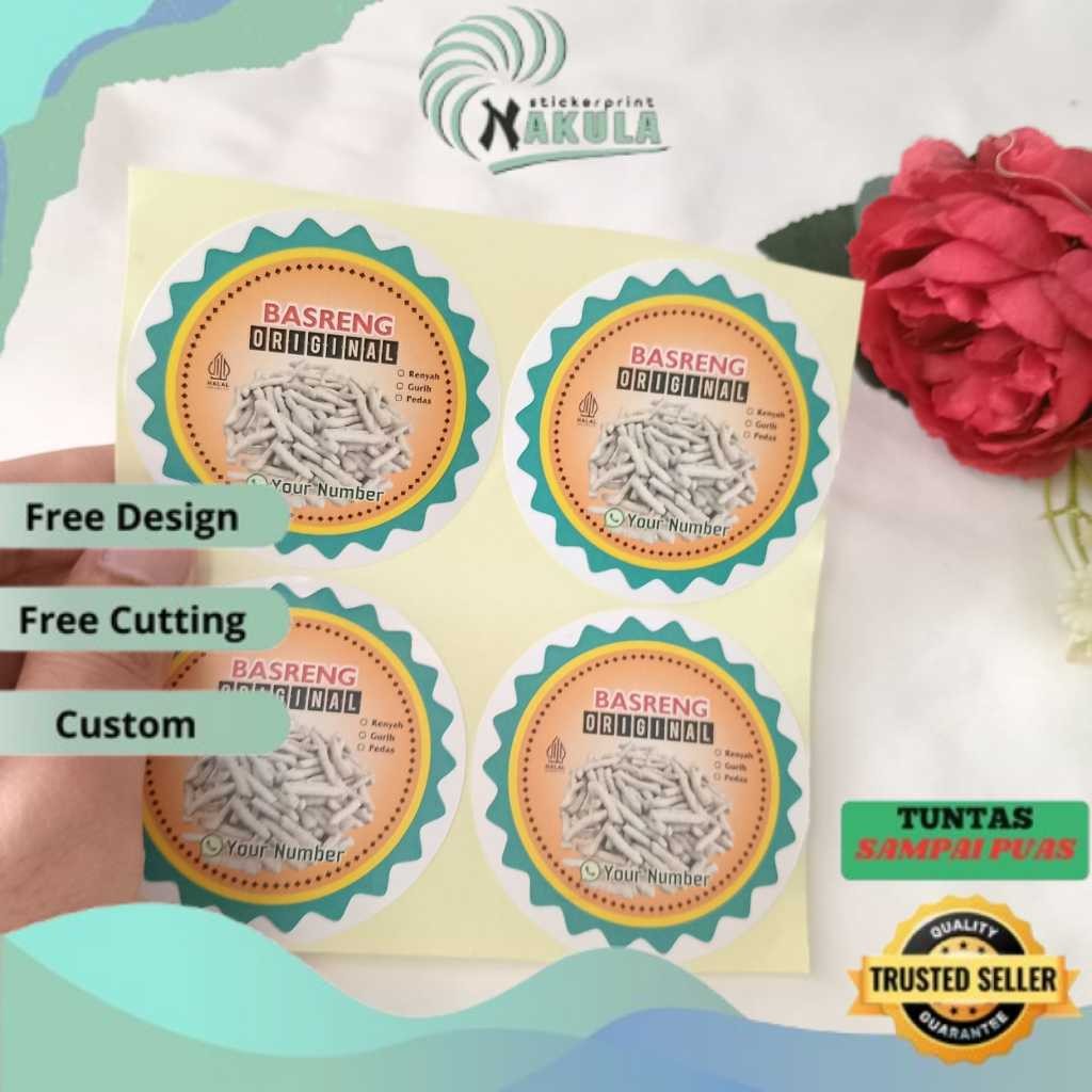 

NKL 2-4 Sticker Makanan Cemilan Basreng Stiker Label Produk Jajanan Bulat Chromo Free Desain