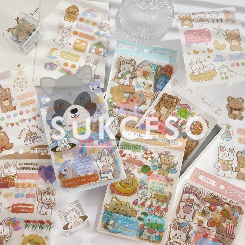 

The Brown Bear & White Rabbit Diary Deco Stickers / Stiker Motif Animal Cute