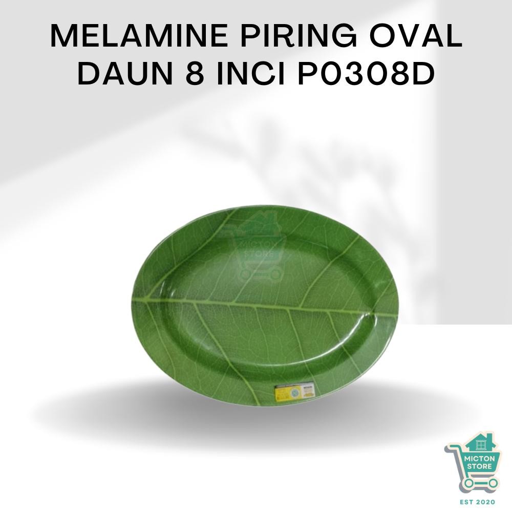 MICTON Premium Melamine Piring Oval Daun 8 Inchi P0308D Piring Lonjong Daun Melamine Piring Oval Mot
