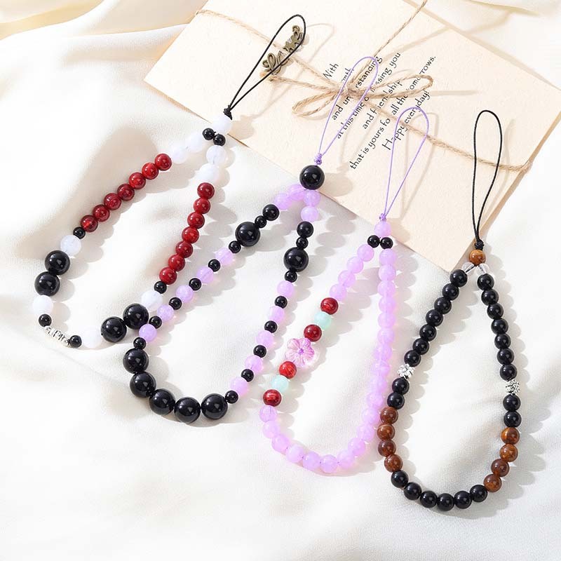 

Fashion Red Agate Purple Jade Crystal Beaded Phone Chain Jewelry Lanyard New Red Cherry Pendant Wrist Strap Phone Case Rope
