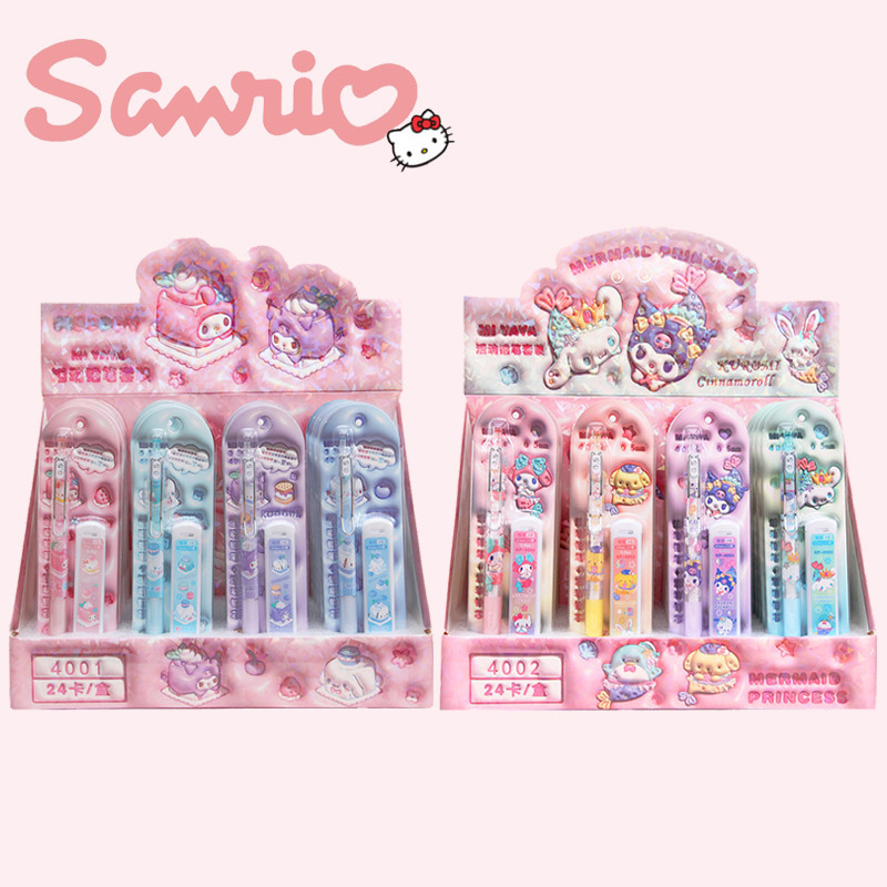 

New 24pcs Sanrio Mechanical Pencil Set Melody Kuromi Cinnamoroll Student School Supplies Automatic Pencil Learning Stationery