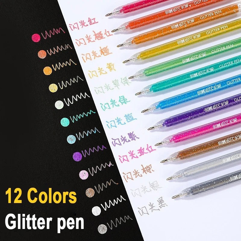

12Pcs/Set Gel Pen Set Glitter Gel Pens For School Office Adult Coloring Book Journal Drawing Doodling Art Markers Stationery Pen