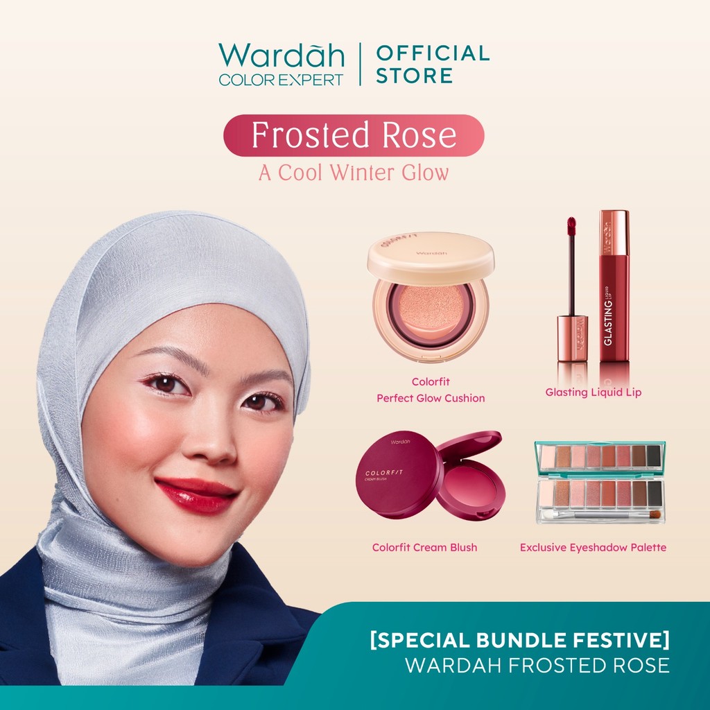 WARDAH Makeup Looks: Frosted Rose – A Cool Winter Glow – Colorfit Perfect Glow Cushion, Glasting Liq