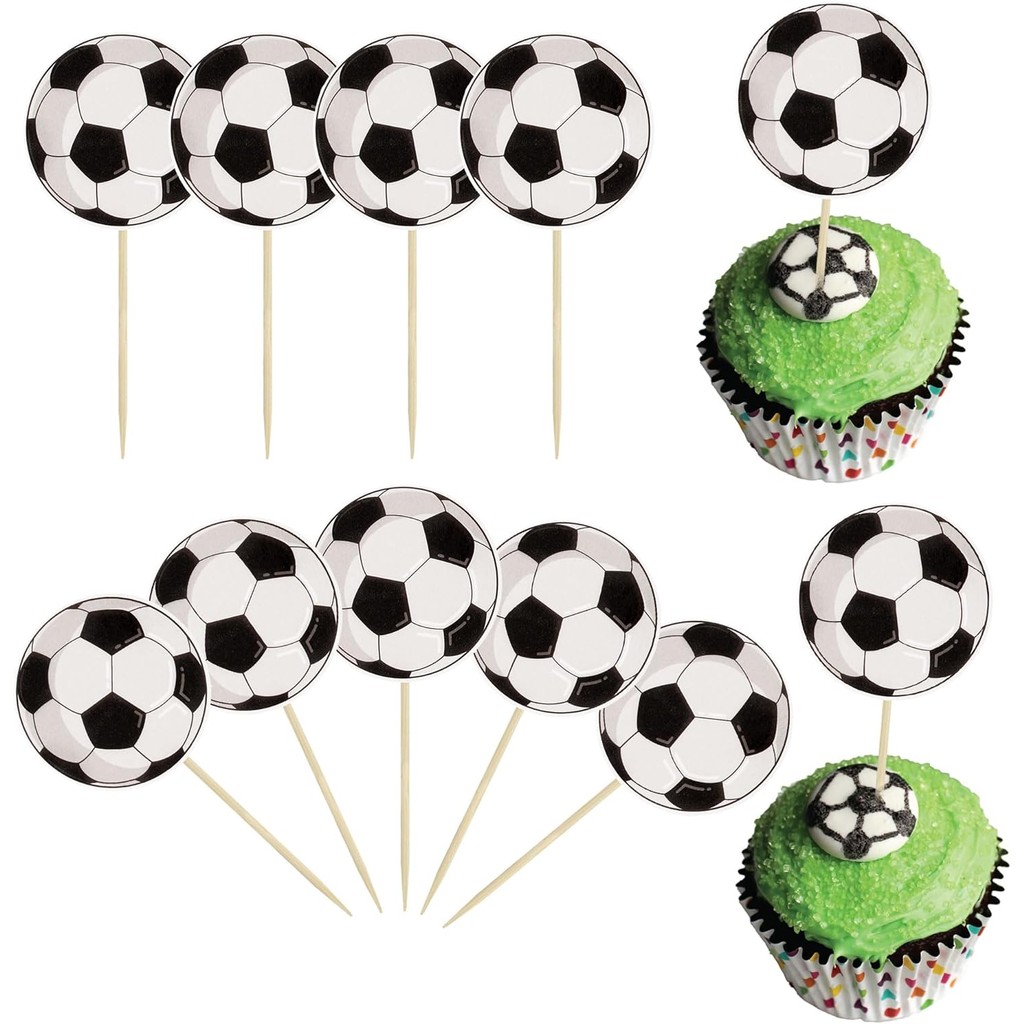 

24Pcs Soccer Ball Cupcake Toppers Sports Theme Football Cupcake Food Toothpicks Baby Shower Cake Decorations for Sport Balls