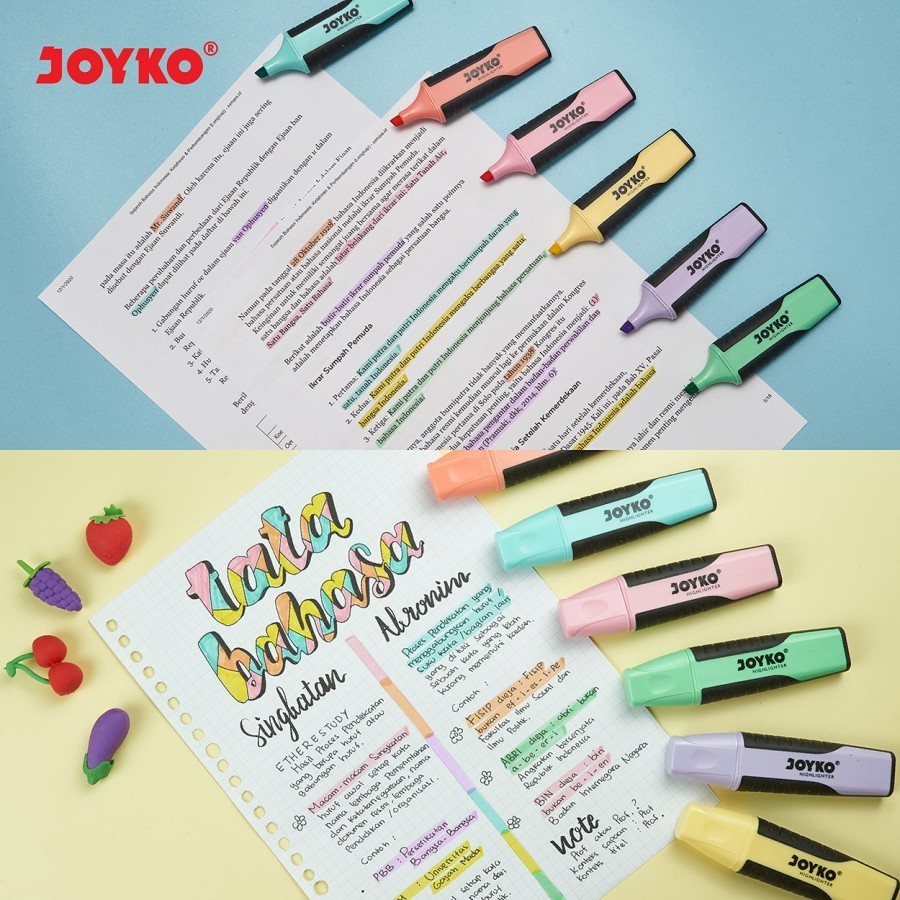 

HJK Joyko Highlighter HL-70 Penanda Berwarna Pastel Color 1 SET Isi 6 Pcs Lucu Unik Murah