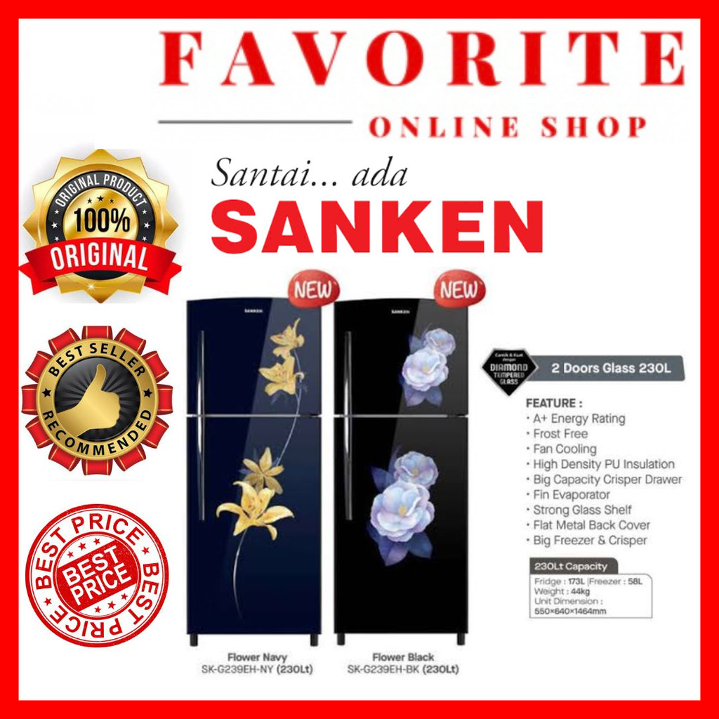 KULKAS SANKEN SK-G 239  SANKEN KULKAS SK-G239EH-NY  SK-G239EH-BP KULKAS SANKEN 2 PINTU  230 LITER