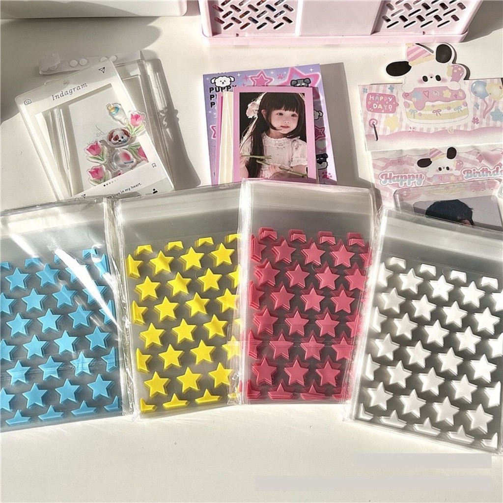 

1 Pack (50PCS) Plastik STAR Ukuran 8CM x10CM Packing Bening Sleeve Cover Kartu Kpop Warna Warni PACKING AESTETHIC
