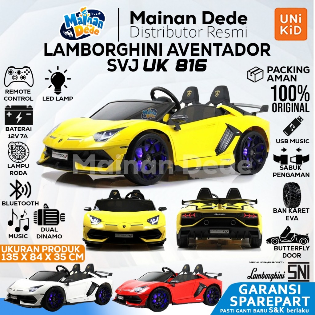 Mainan Mobil Aki Anak Lamborghini Aventador SVJ Lisensi UK 816 ban karet unikid / NKYZ 034C