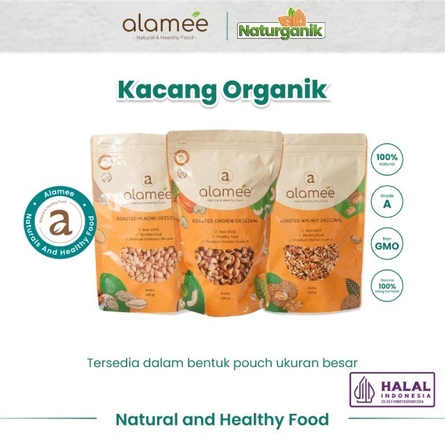 

alamee pouch besar Premium Roasted Grade A California almond mede walnut kacang panggang Naturganik