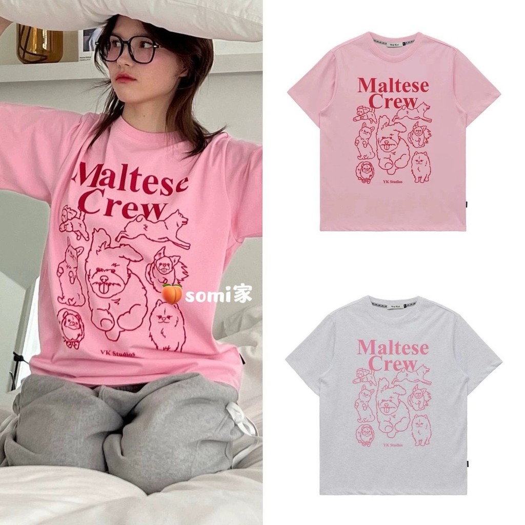 Desainer ceruk Korea Waikei 25 musim panas serbaguna garis longgar anak anjing lengan pendek T-shirt