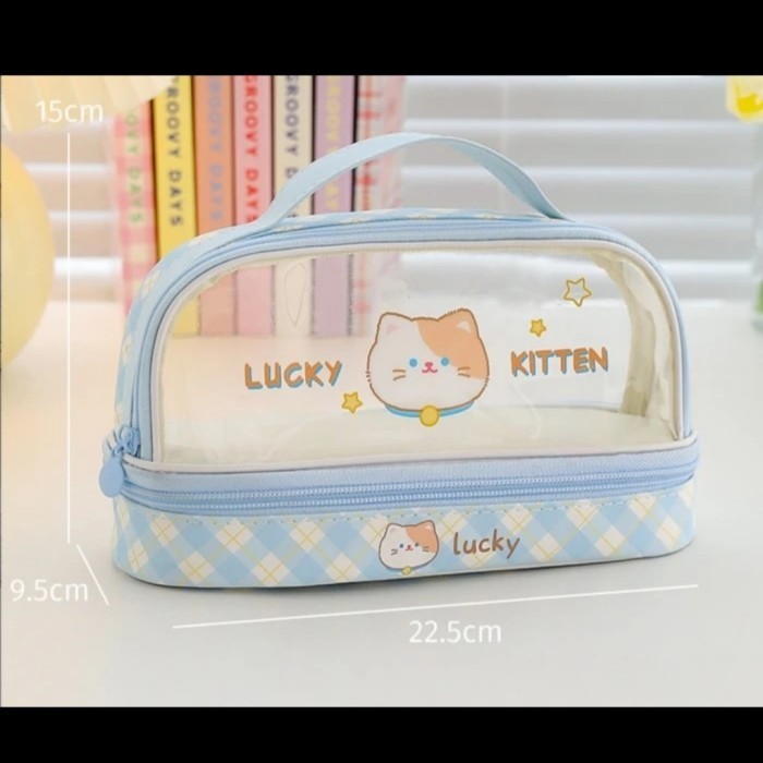

[Ready] Kotak Pensil Anak Soft Cute Cartoon Pencil Case Pin Bros Boneka Lucu - Blue 2 Tingkat
