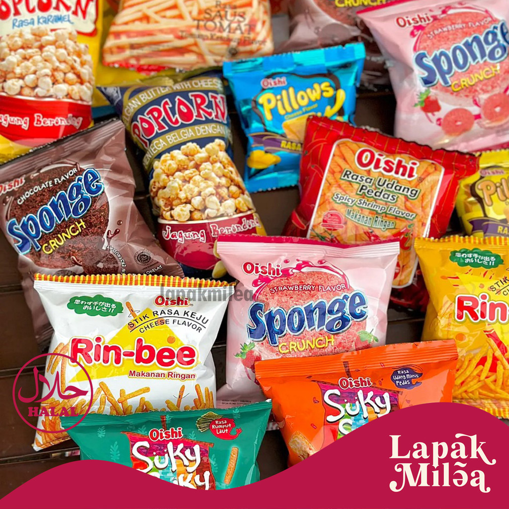 

OISHI SNACK RENTENG SPONGE / PILLOW / RIN-BEE / UDANG PEDAS / SUKY SUKY