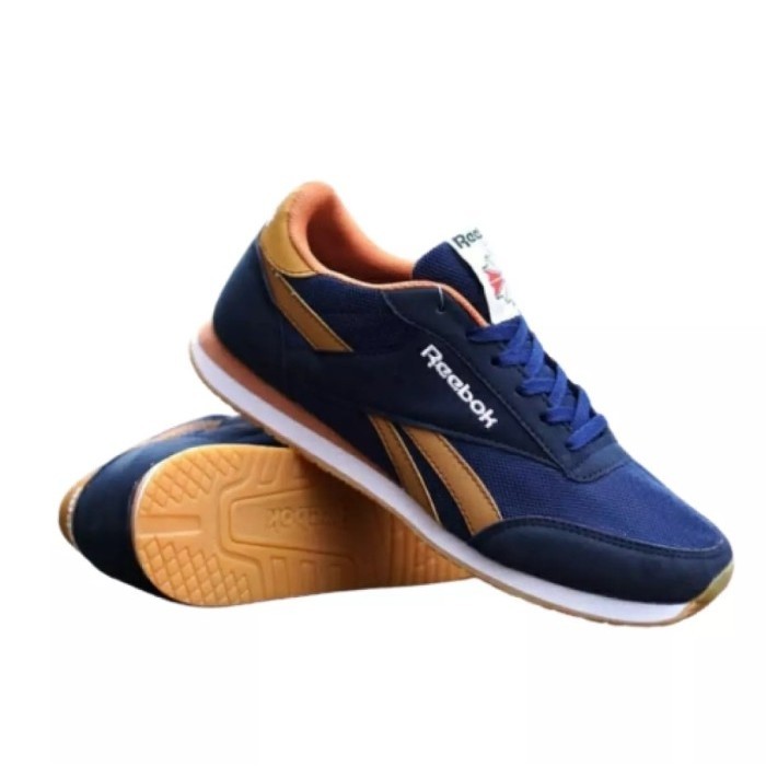 promo ✨ -Sepatu Pria Reebok Clasic Sneakers Kets Runnning Joging Import Murah - Navy Tan, 43