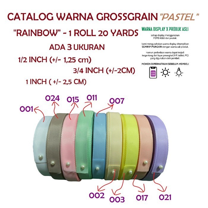 

Pita Grossgrain Pastel Size 1/2 inch | 1,25 cm by RAINBOW