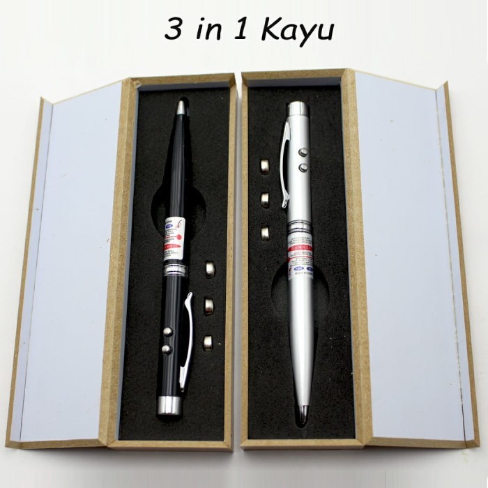 

Thosti pulpen Laser 3 In 1 Kayu + Custom Grafir Laser Nama / Logo 1 Sisi - Silver